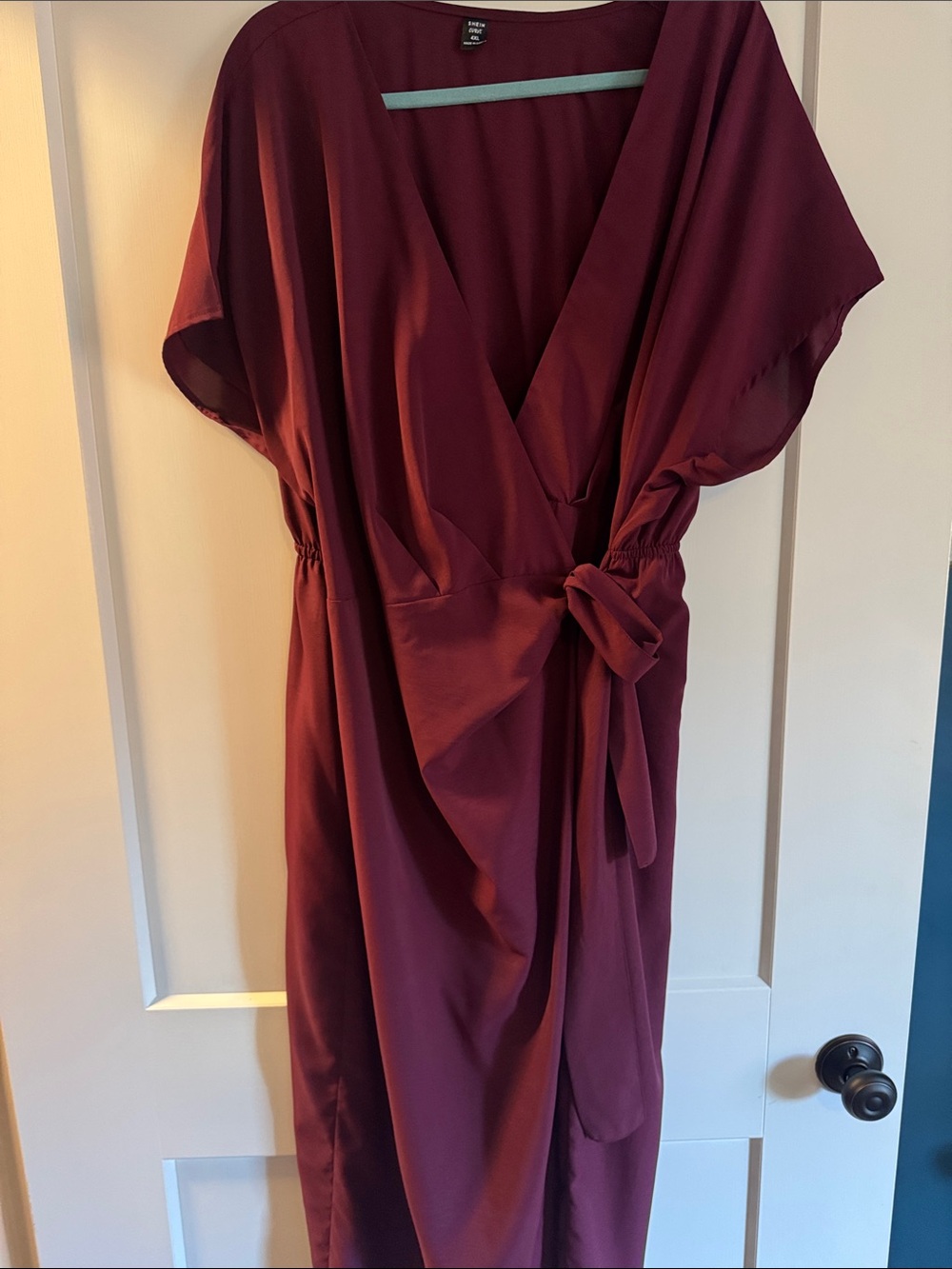 SHEIN Burgundy Wrap Midi Dress